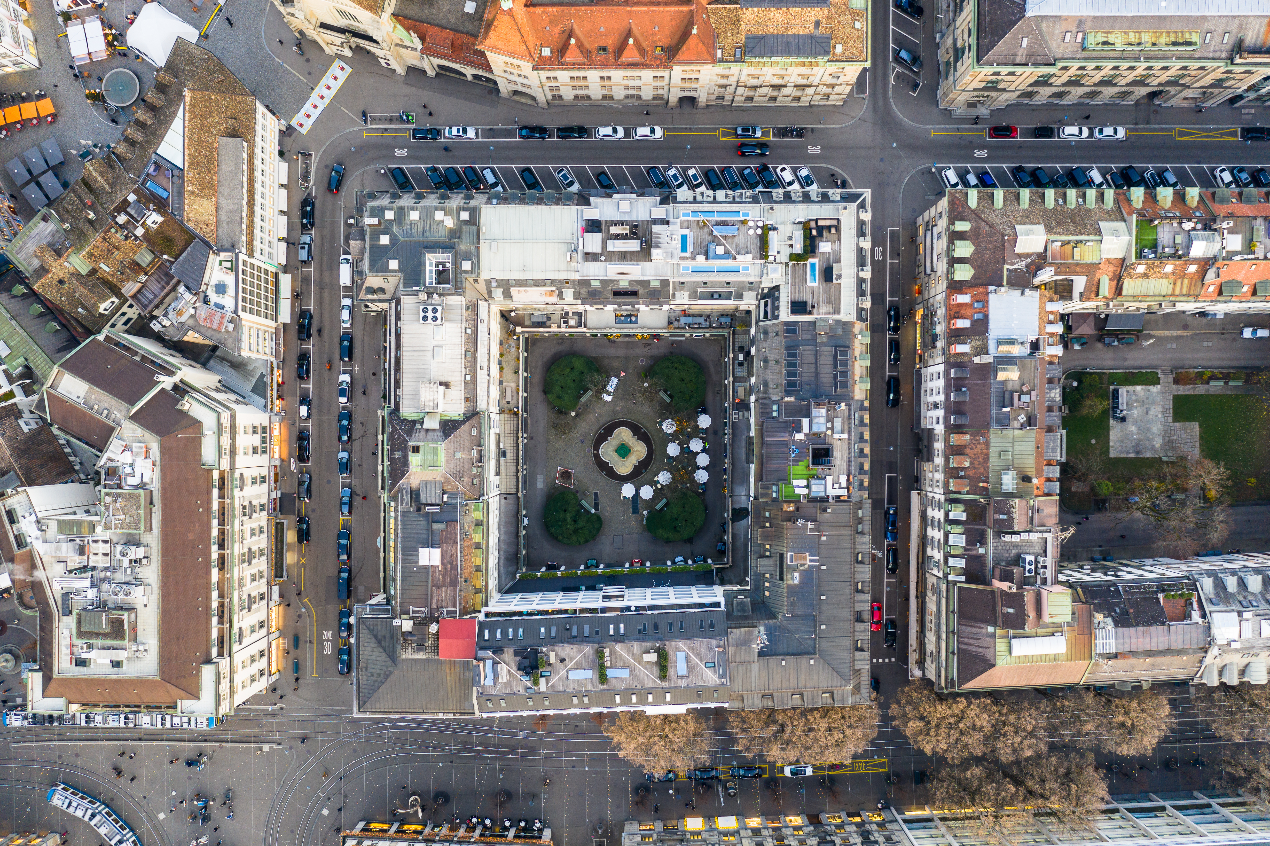 Aerial view of Zurich city centre